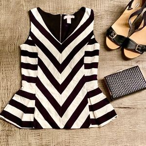 Banana Republic Black and White Striped Peplum Top
